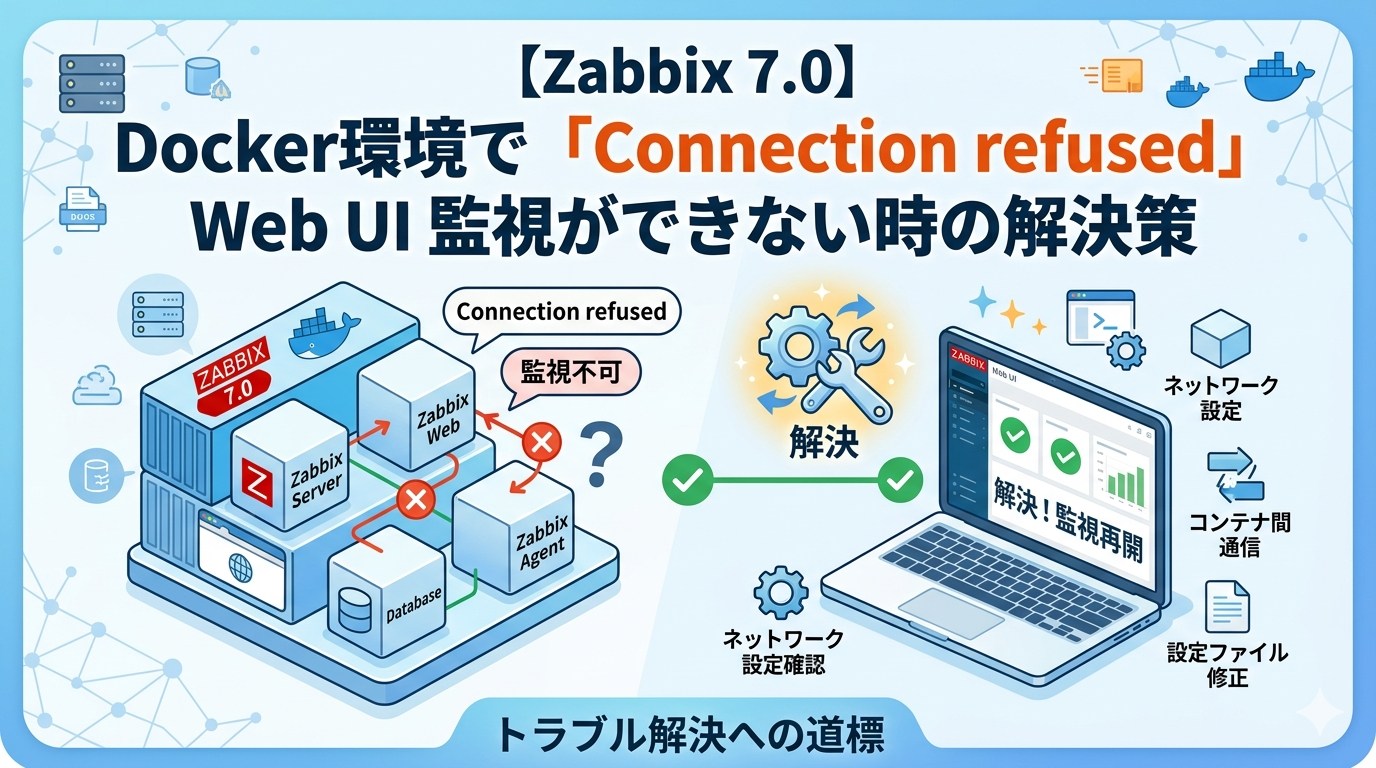 【Zabbix 7.0】Docker環境で「Connection refused」が出てwebUIの監視ができない時の解決策